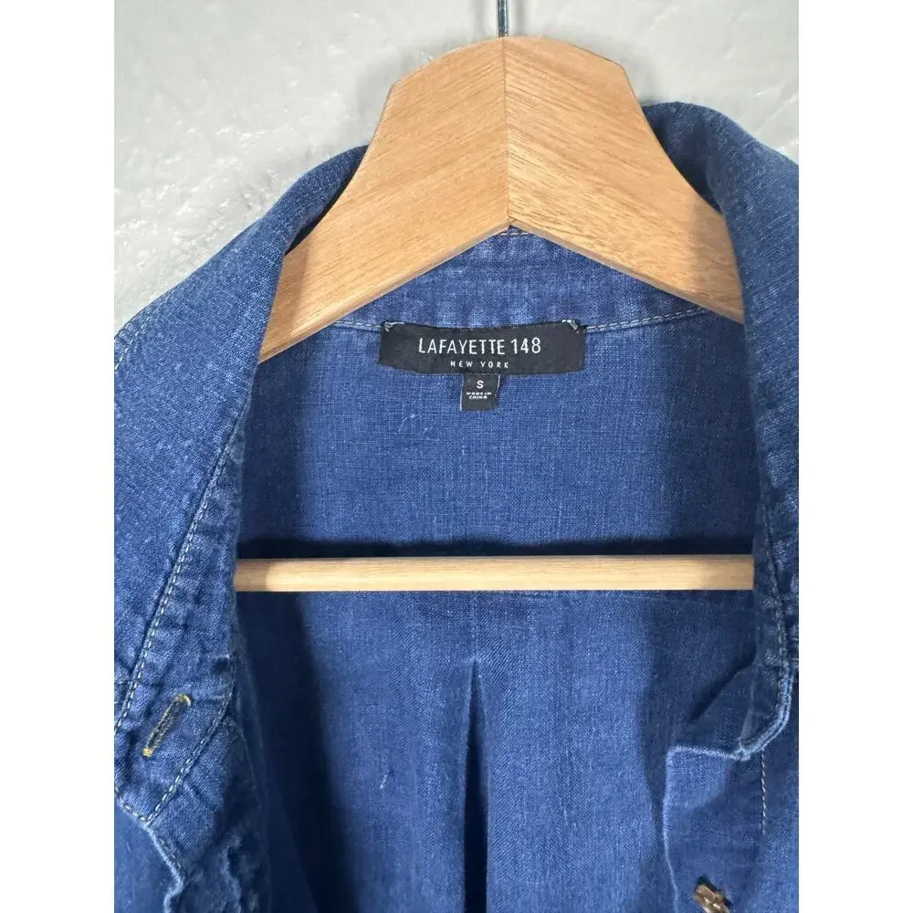 Lafayette 148 Blue Linen Denim look Button Down LS Sz Small - Picture 6 of 9